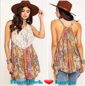 WAS  $68  FREE PEOPLE Count me In Trapeze floral Tunic /Mi…